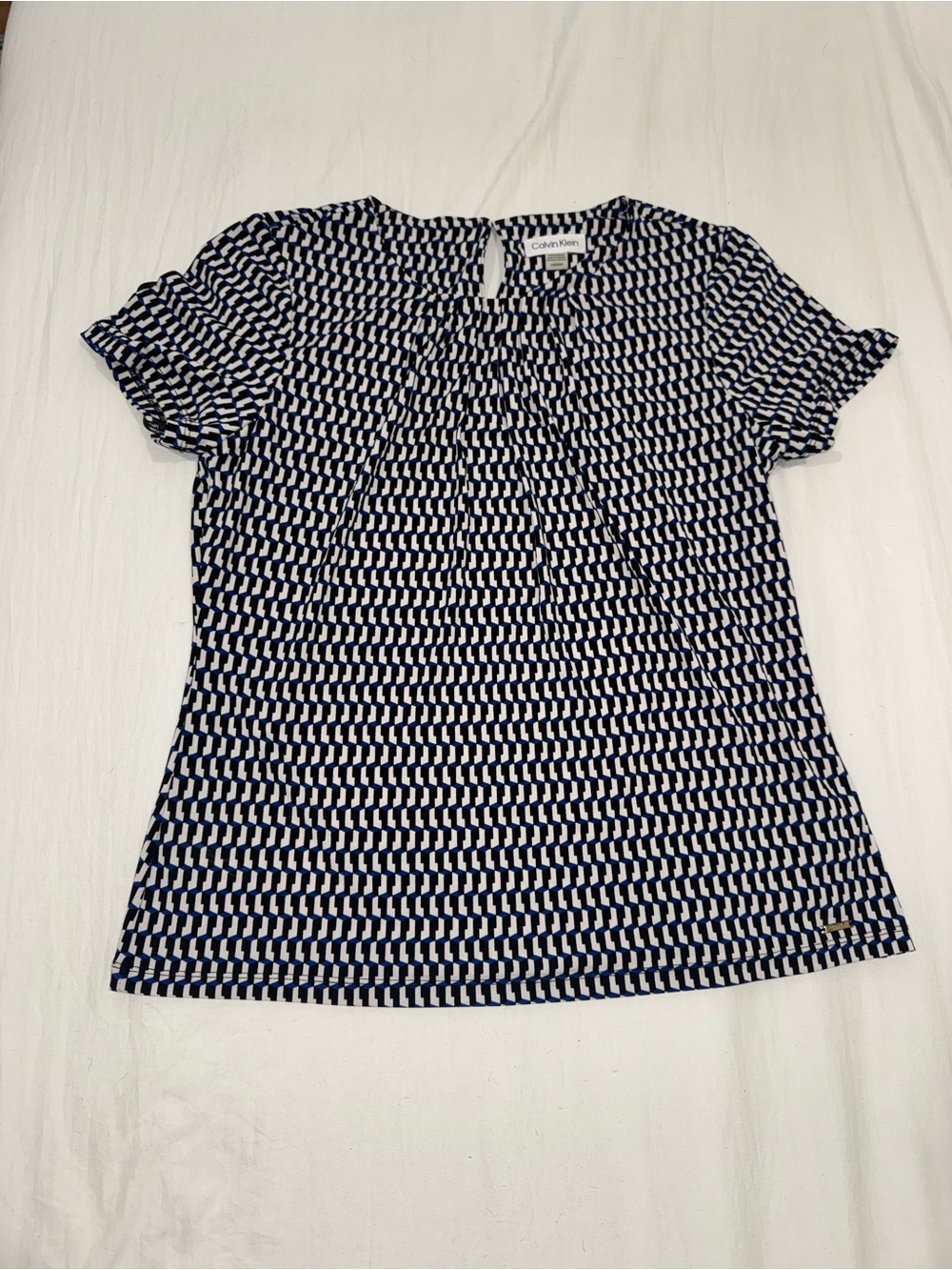 Calvin Klein Navy and White Geometric Short Sleeve Tee